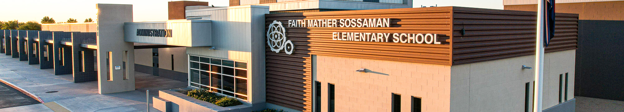 Front view of Faith Mather Sossaman Elementary School building